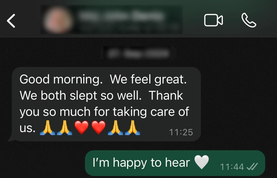 A couple, both doctors. "we both slept so well". -